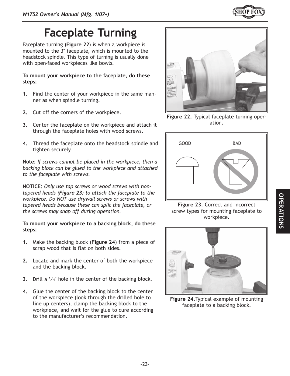 Faceplate turning | Woodstock W1752 User Manual | Page 25 / 40
