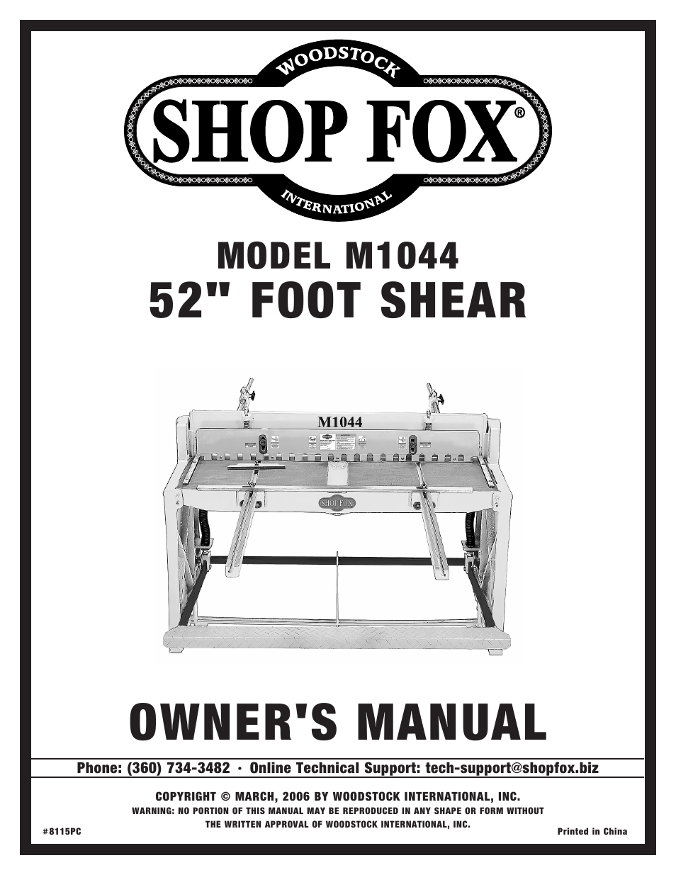 Woodstock 52" FOOT SHEAR M1044 User Manual | 24 pages