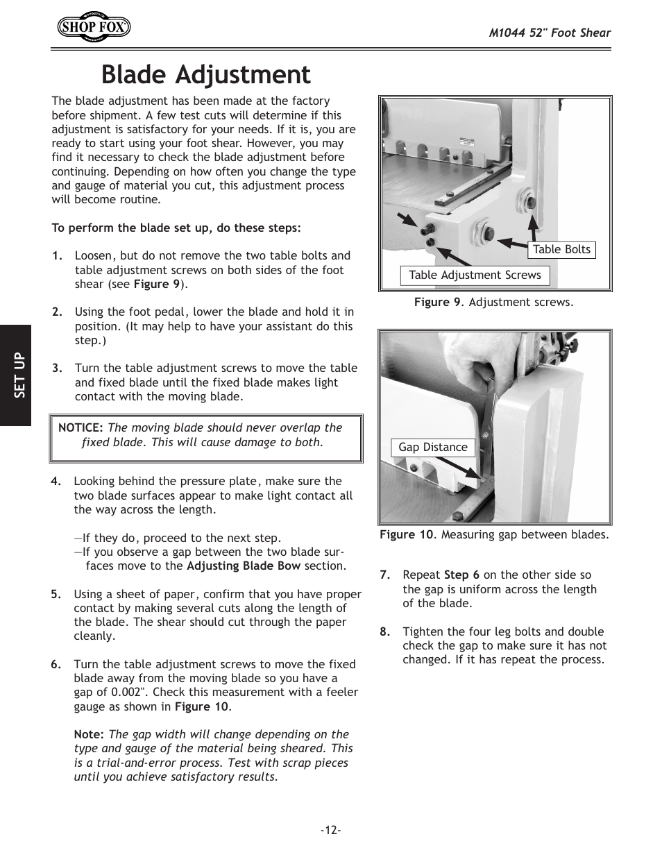 Blade adjustment | Woodstock 52" FOOT SHEAR M1044 User Manual | Page 14 / 24