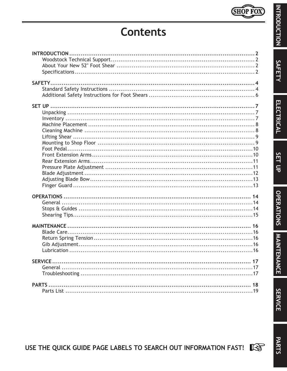 Woodstock 52" FOOT SHEAR M1044 User Manual | Page 3 / 24