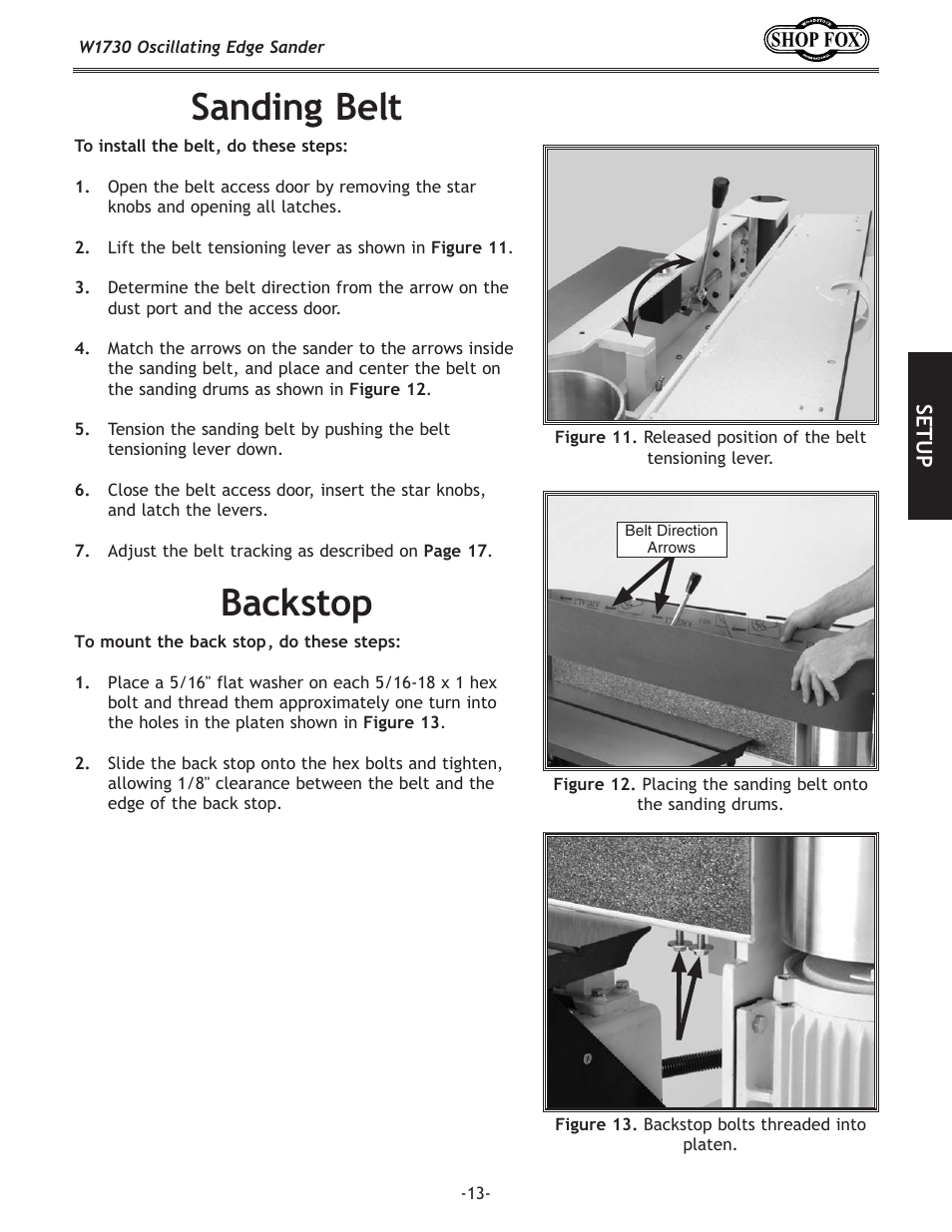 Sanding belt, Backstop | Woodstock SHOP FOX W1730 User Manual | Page 15 / 40