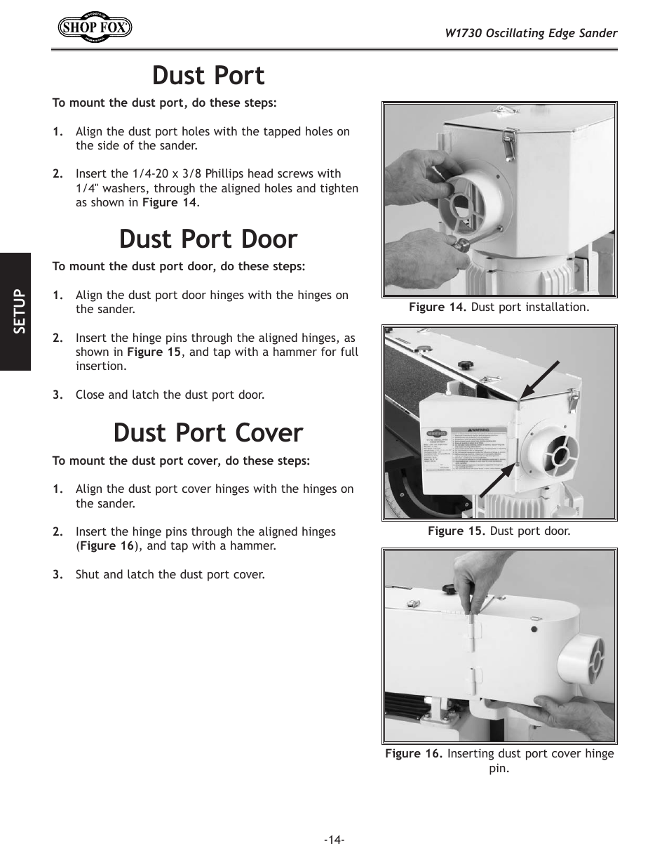 Dust port, Dust port door, Dust port cover | Woodstock SHOP FOX W1730 User Manual | Page 16 / 40