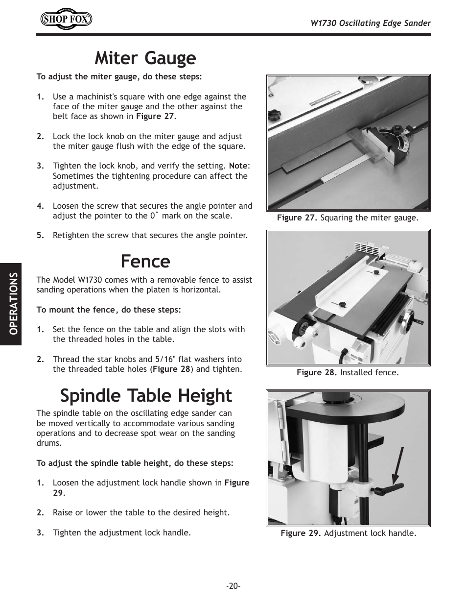 Miter gauge, Fence, Spindle table height | Woodstock SHOP FOX W1730 User Manual | Page 22 / 40
