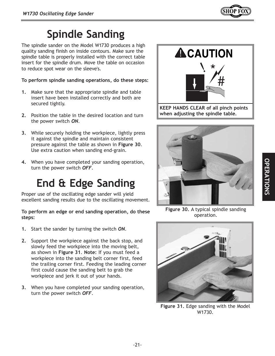 Spindle sanding, End & edge sanding | Woodstock SHOP FOX W1730 User Manual | Page 23 / 40