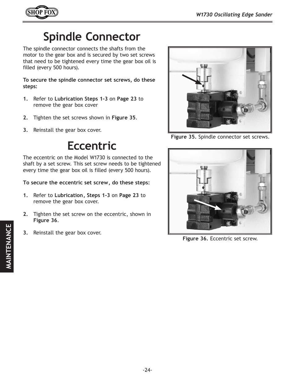 Spindle connector, Eccentric | Woodstock SHOP FOX W1730 User Manual | Page 26 / 40