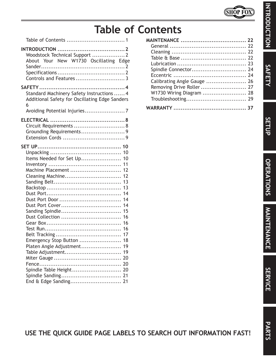 Woodstock SHOP FOX W1730 User Manual | Page 3 / 40