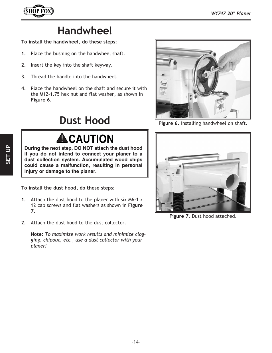 Handwheel, Dust hood | Woodstock SHOP FOX W1747 User Manual | Page 16 / 56