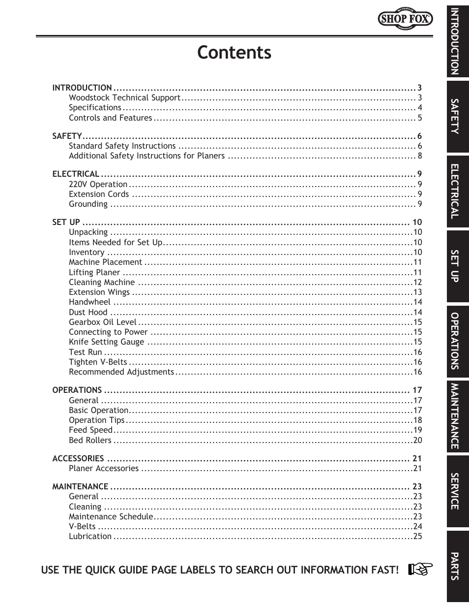 Woodstock SHOP FOX W1747 User Manual | Page 3 / 56