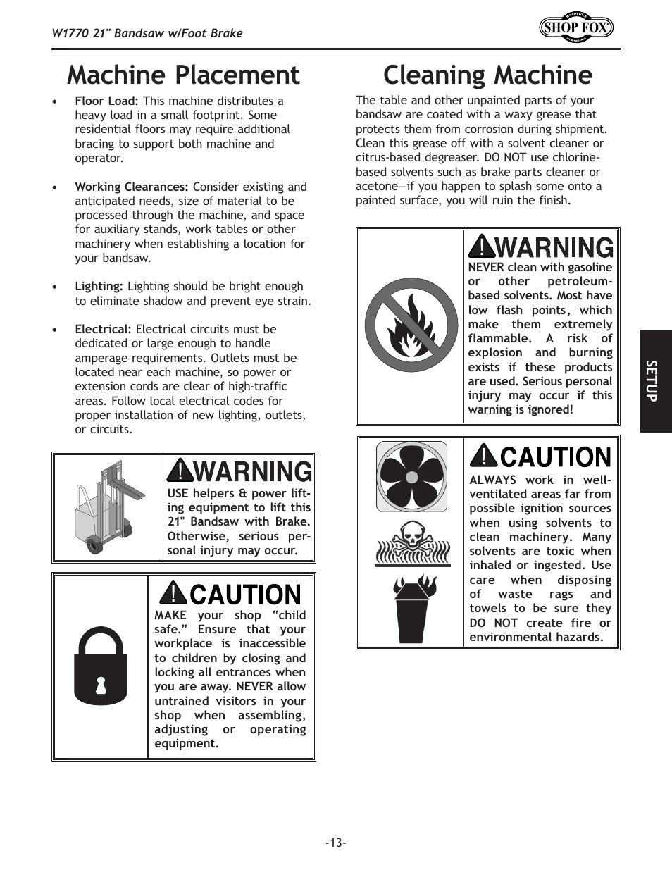 Cleaning.machine, Machine.placement | Woodstock W1770 User Manual | Page 15 / 72