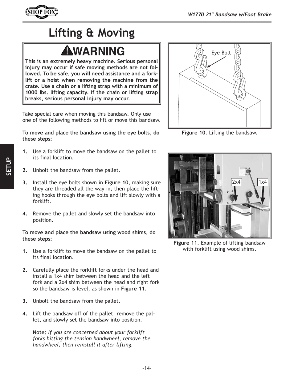 Lifting.&.moving | Woodstock W1770 User Manual | Page 16 / 72