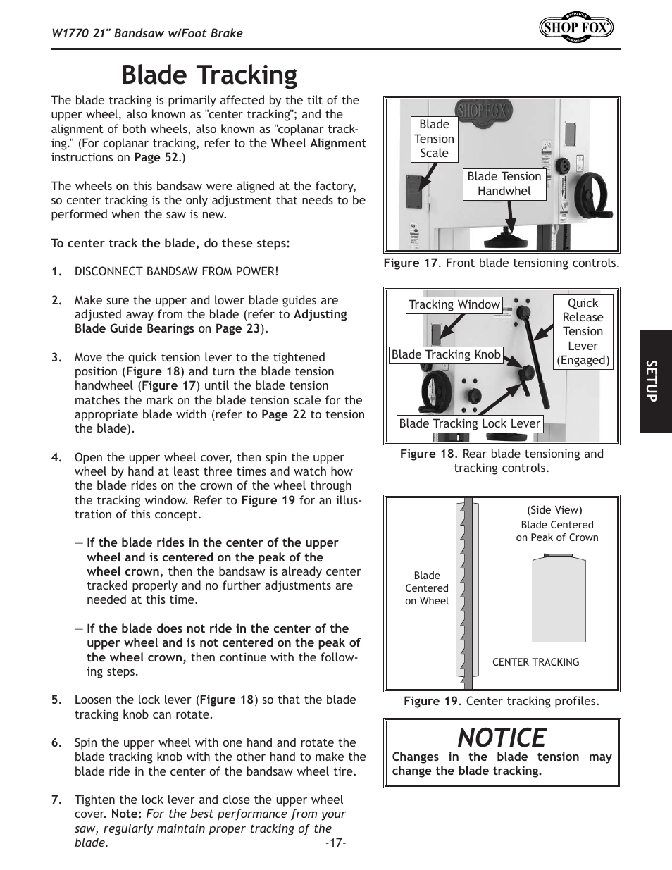 Blade.tracking, Notice | Woodstock W1770 User Manual | Page 19 / 72