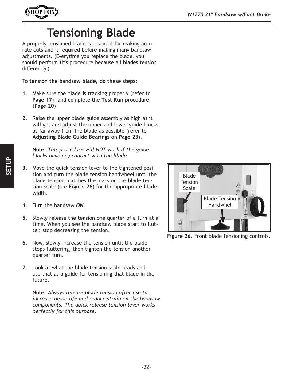 Tensioning.blade | Woodstock W1770 User Manual | Page 24 / 72
