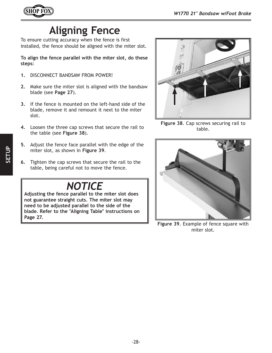 Aligning.fence, Notice | Woodstock W1770 User Manual | Page 30 / 72