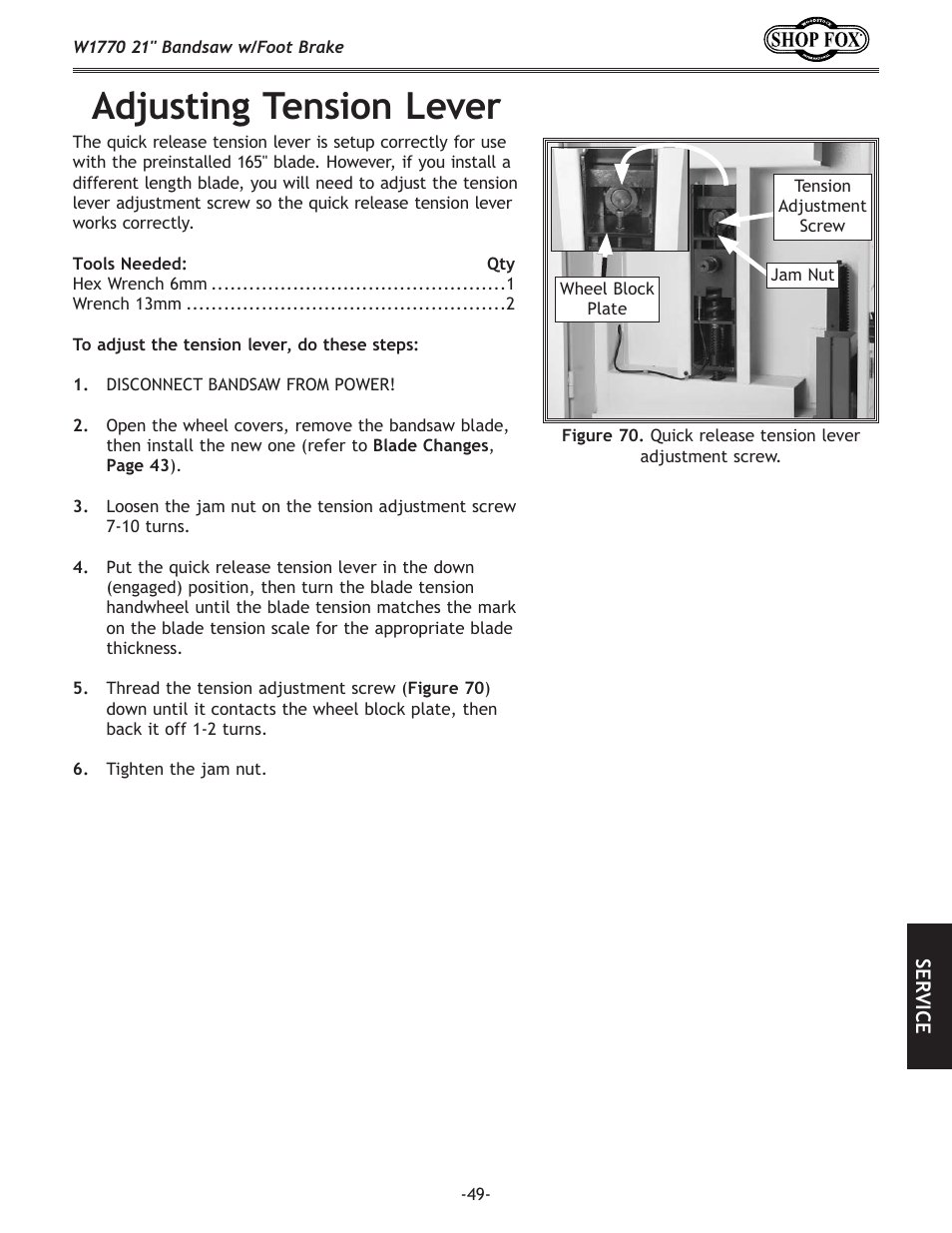 Adjusting.tension.lever | Woodstock W1770 User Manual | Page 51 / 72