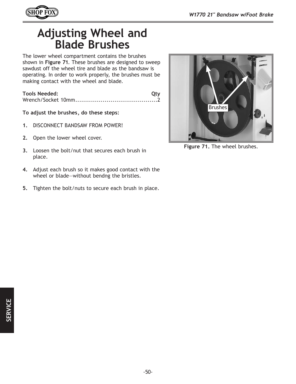 Adjusting.wheel.and. blade.brushes | Woodstock W1770 User Manual | Page 52 / 72
