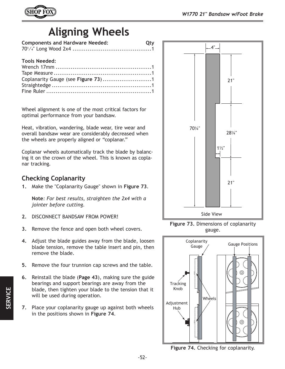 Aligning.wheels, Checking.coplanarity | Woodstock W1770 User Manual | Page 54 / 72