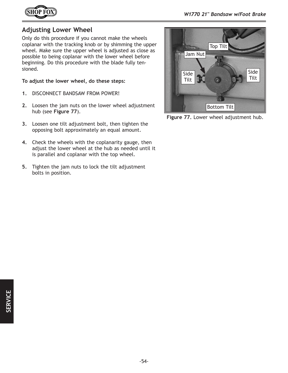 Adjusting.lower.wheel | Woodstock W1770 User Manual | Page 56 / 72