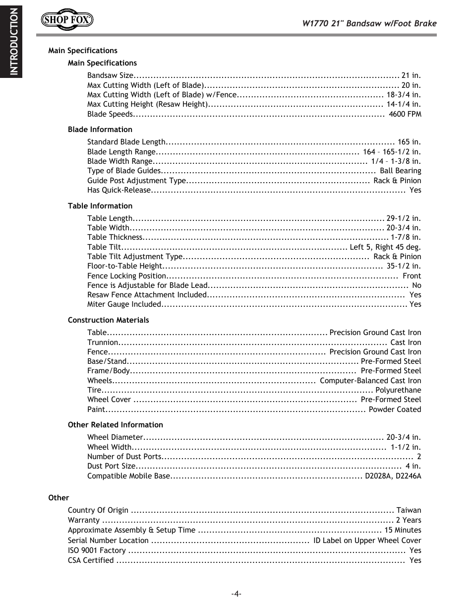 Woodstock W1770 User Manual | Page 6 / 72