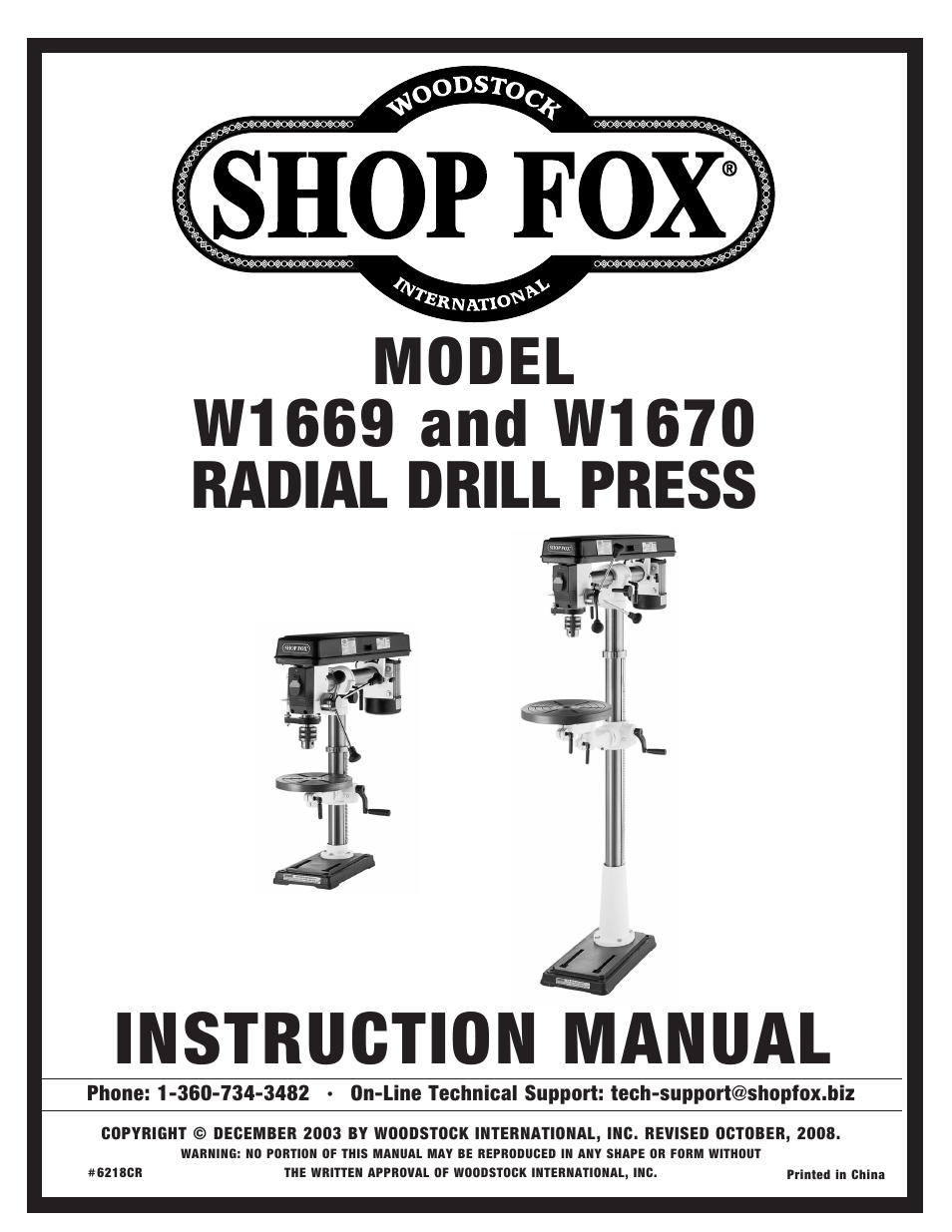 Woodstock THE SHOP FOX D2722 User Manual | 44 pages