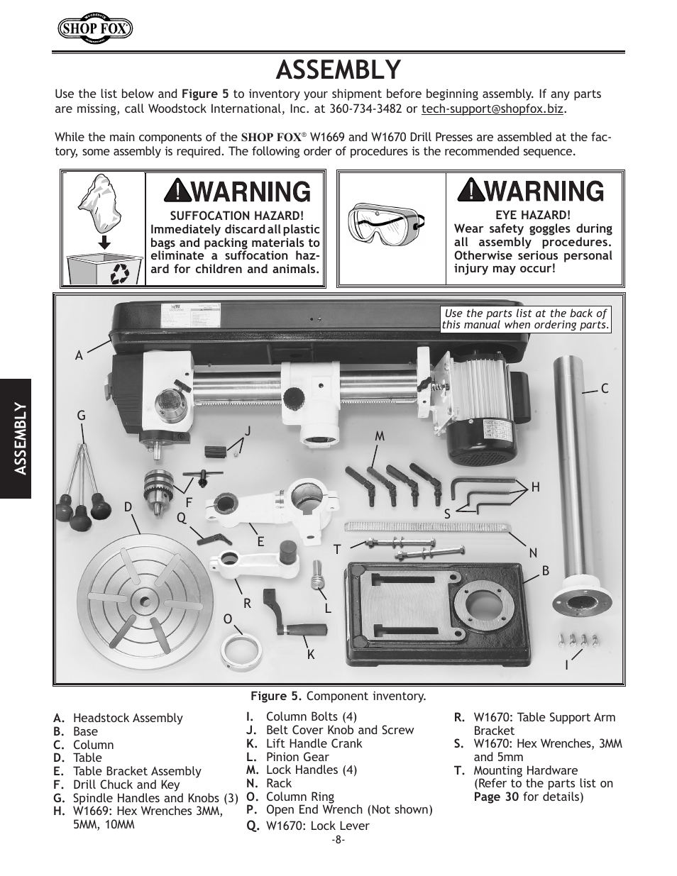 Assembly | Woodstock THE SHOP FOX D2722 User Manual | Page 10 / 44