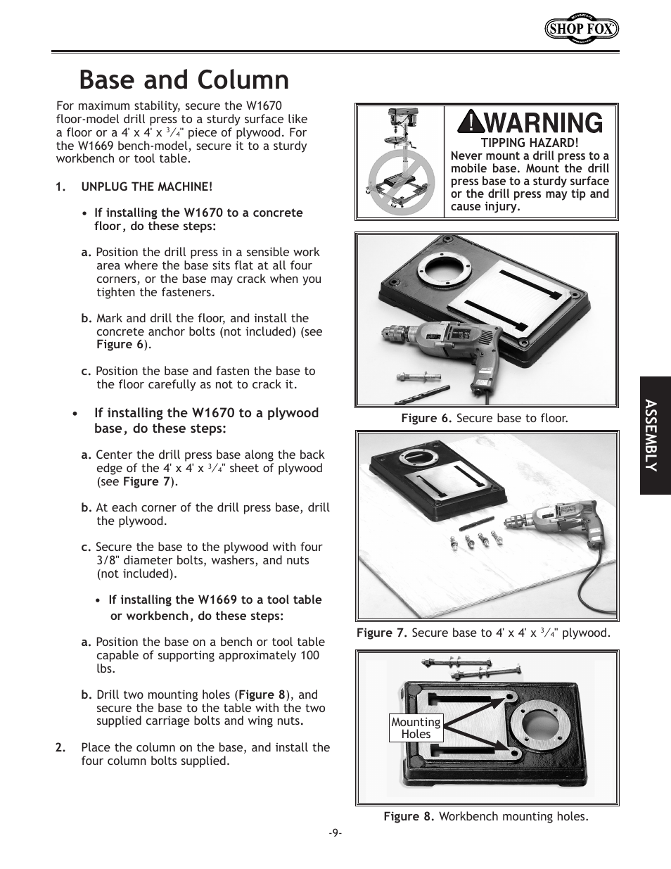 Base.and.column, Assembly | Woodstock THE SHOP FOX D2722 User Manual | Page 11 / 44