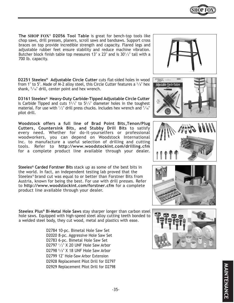 Maintenance | Woodstock THE SHOP FOX D2722 User Manual | Page 37 / 44