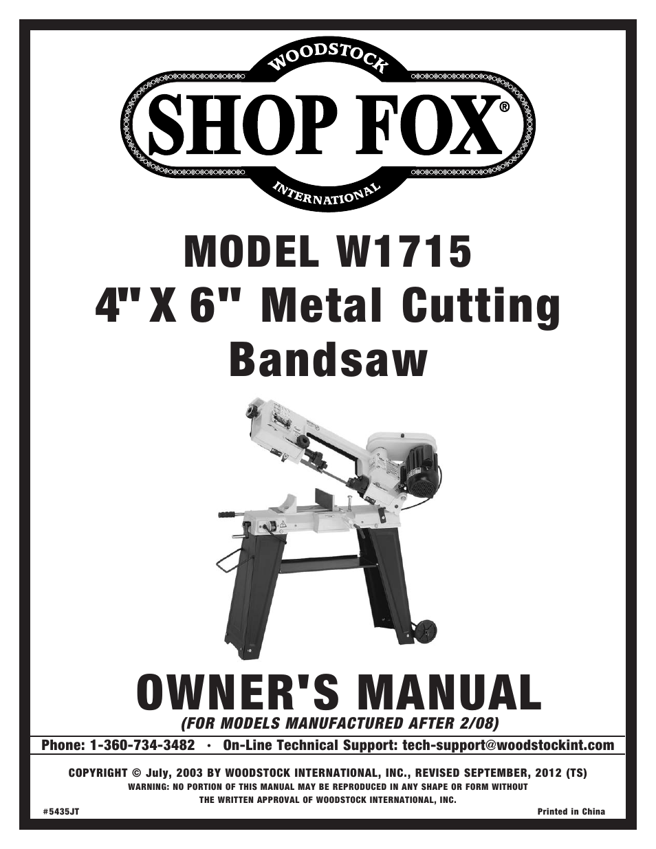 Woodstock SHOP FOX W1715 User Manual | 48 pages