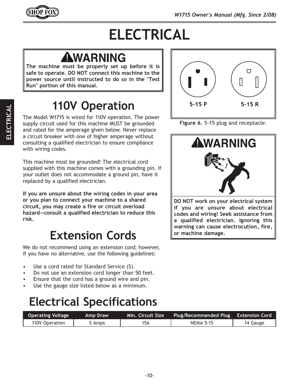 C<:ki@:8c, Mfg\ixk`fe, C\zki`zxcjg\z`]`zxk`fej | Ok\ej`fe:fi[j | Woodstock SHOP FOX W1715 User Manual | Page 12 / 48