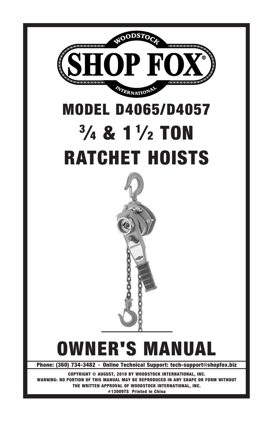 Woodstock SHOPFOX D4065 User Manual | 12 pages