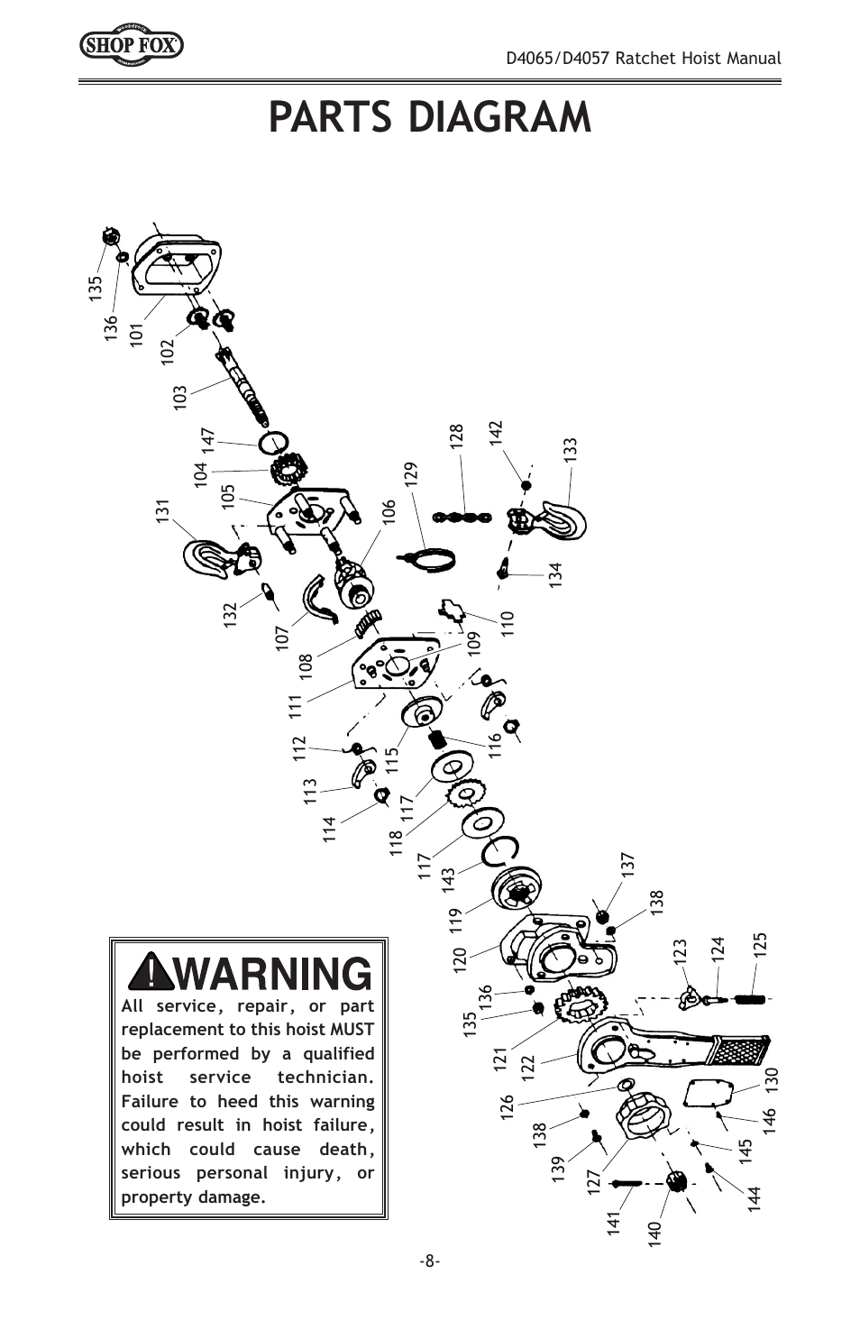 Parts diagram | Woodstock SHOPFOX D4065 User Manual | Page 10 / 12