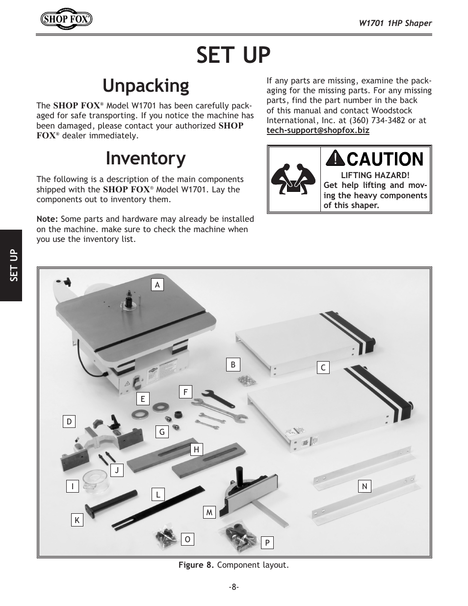 Set up, Unpacking, Inventory | Woodstock SHOP FOX W1701 User Manual | Page 11 / 37
