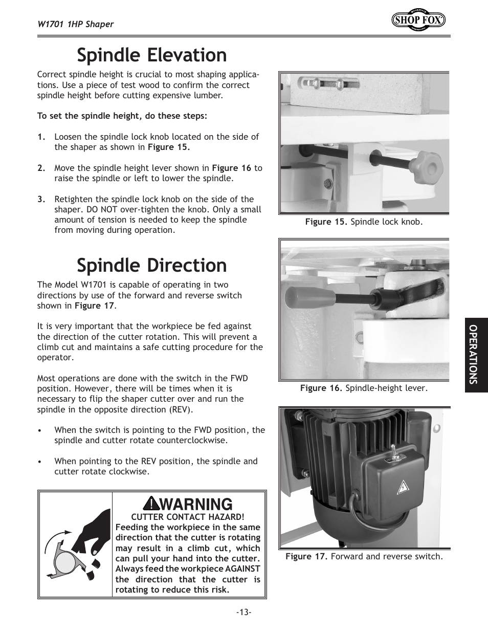 Spindle elevation, Spindle direction | Woodstock SHOP FOX W1701 User Manual | Page 16 / 37