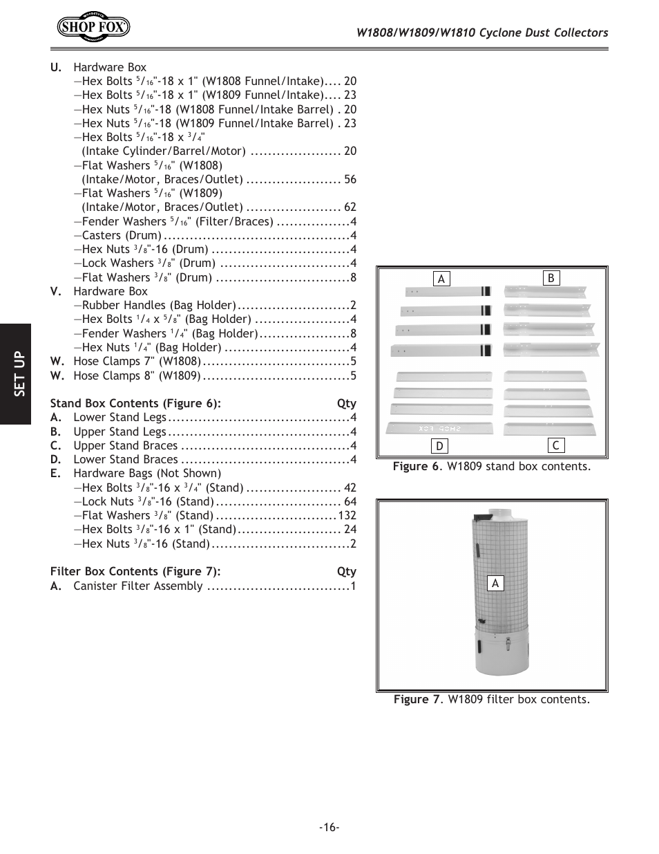 Se t u p | Woodstock SHOP FOX W1808 User Manual | Page 18 / 64