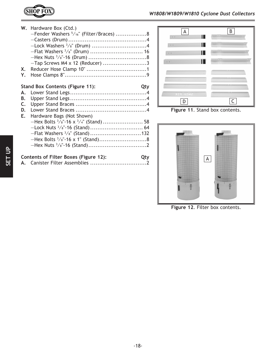 Se t u p | Woodstock SHOP FOX W1808 User Manual | Page 20 / 64