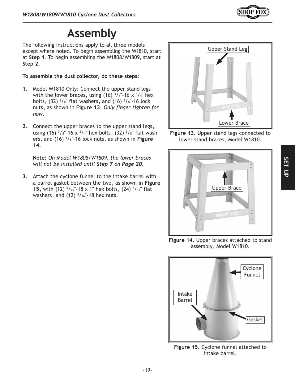 Assembly, Se t u p | Woodstock SHOP FOX W1808 User Manual | Page 21 / 64