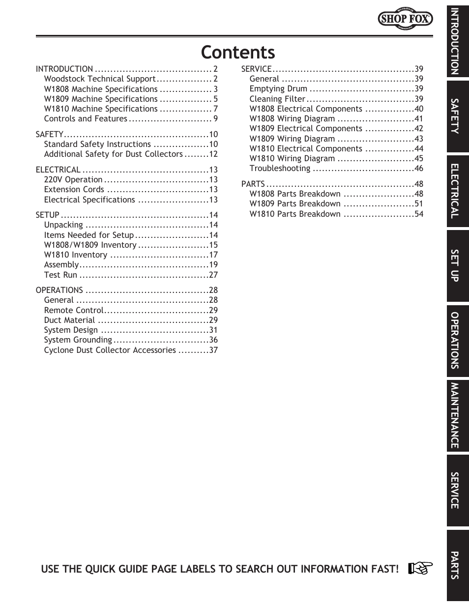 Woodstock SHOP FOX W1808 User Manual | Page 3 / 64