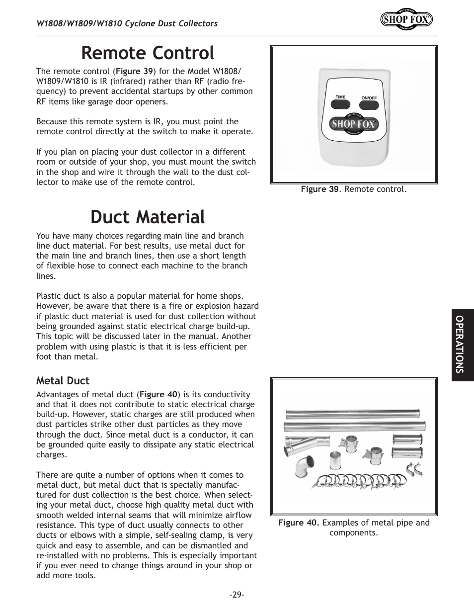 Remote control, Duct material | Woodstock SHOP FOX W1808 User Manual | Page 31 / 64