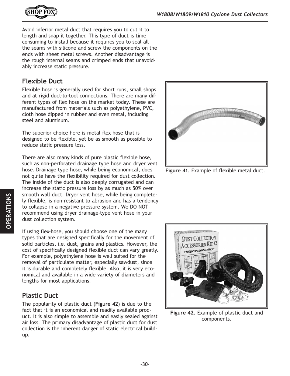 Flexible duct, Plastic duct | Woodstock SHOP FOX W1808 User Manual | Page 32 / 64