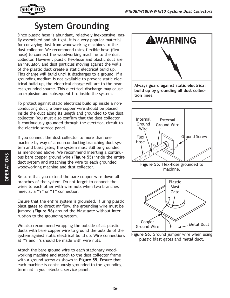 System grounding | Woodstock SHOP FOX W1808 User Manual | Page 38 / 64