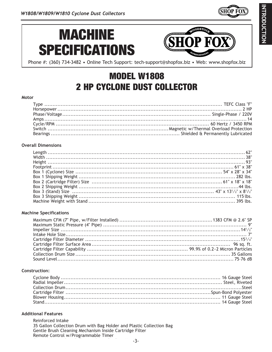 Woodstock SHOP FOX W1808 User Manual | Page 5 / 64