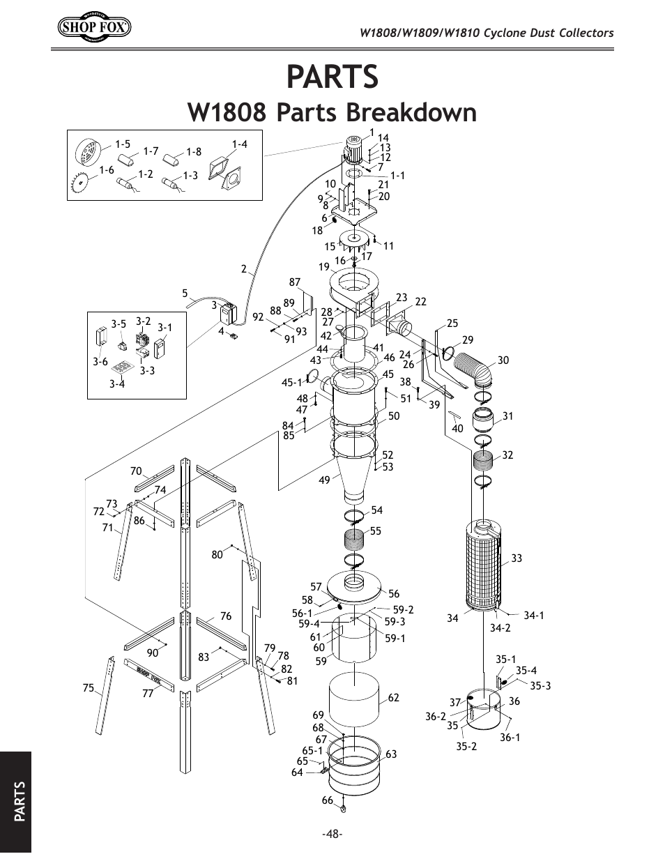 Parts, W1808 parts breakdown, Pa rt s | Woodstock SHOP FOX W1808 User Manual | Page 50 / 64