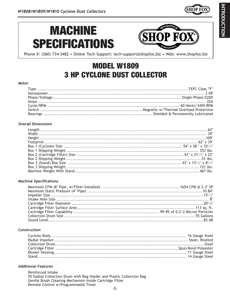 Woodstock SHOP FOX W1808 User Manual | Page 7 / 64