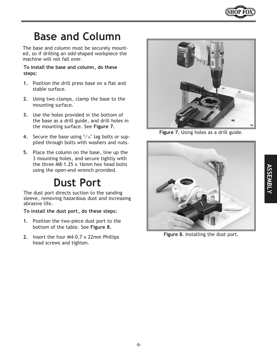 Dust port base and column | Woodstock SHOP FOX W1667 User Manual | Page 11 / 36