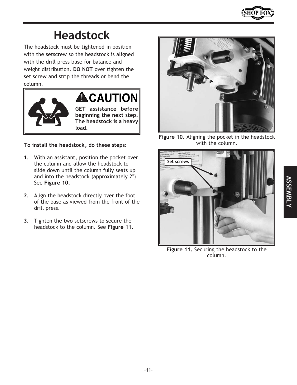 Headstock | Woodstock SHOP FOX W1667 User Manual | Page 13 / 36