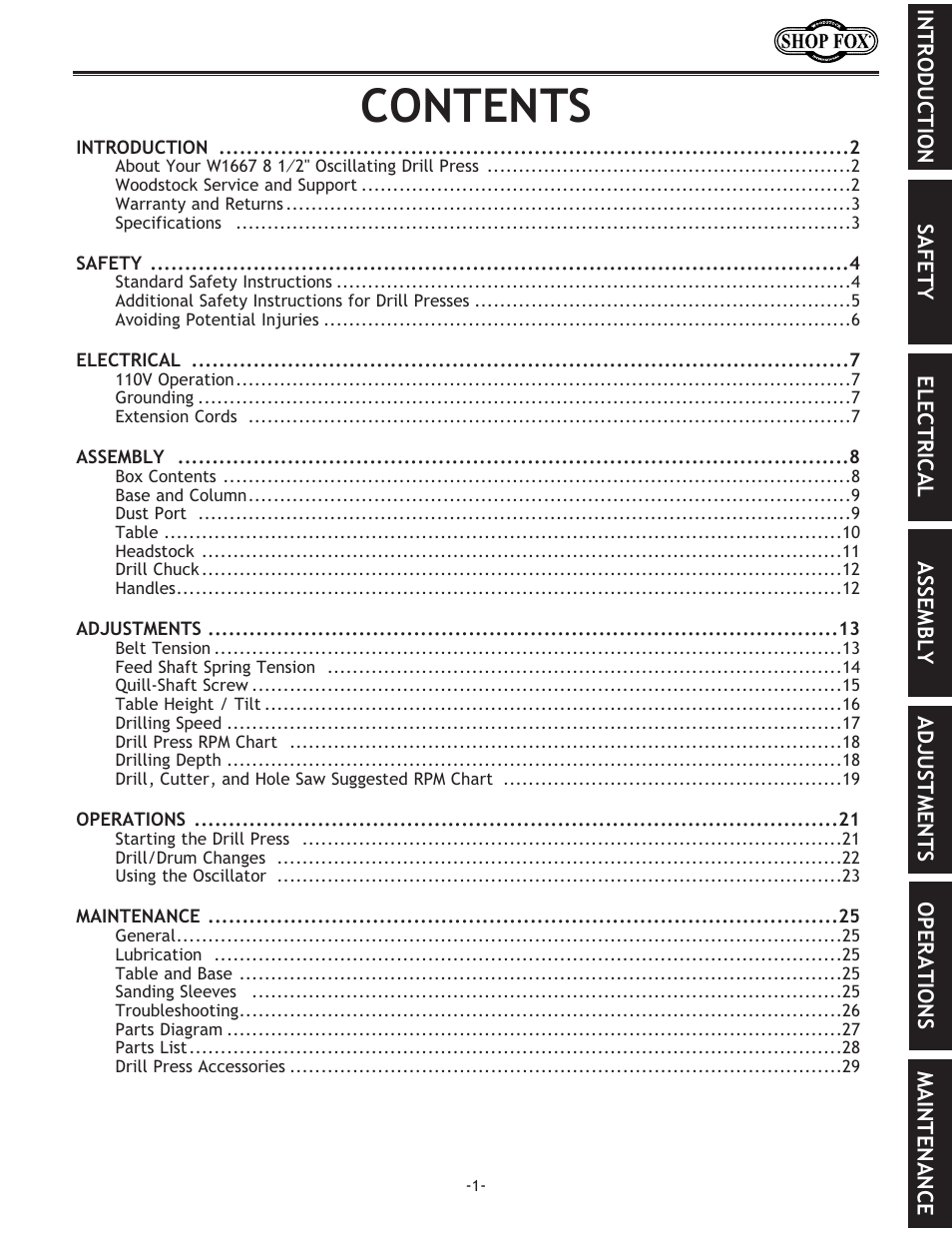Woodstock SHOP FOX W1667 User Manual | Page 3 / 36