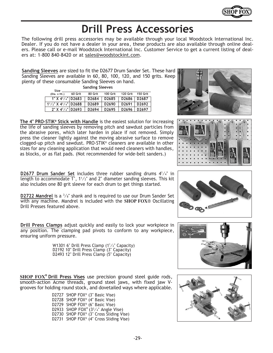 Drill press accessories, Shop fox, The 4" pro-stik | Woodstock SHOP FOX W1667 User Manual | Page 31 / 36