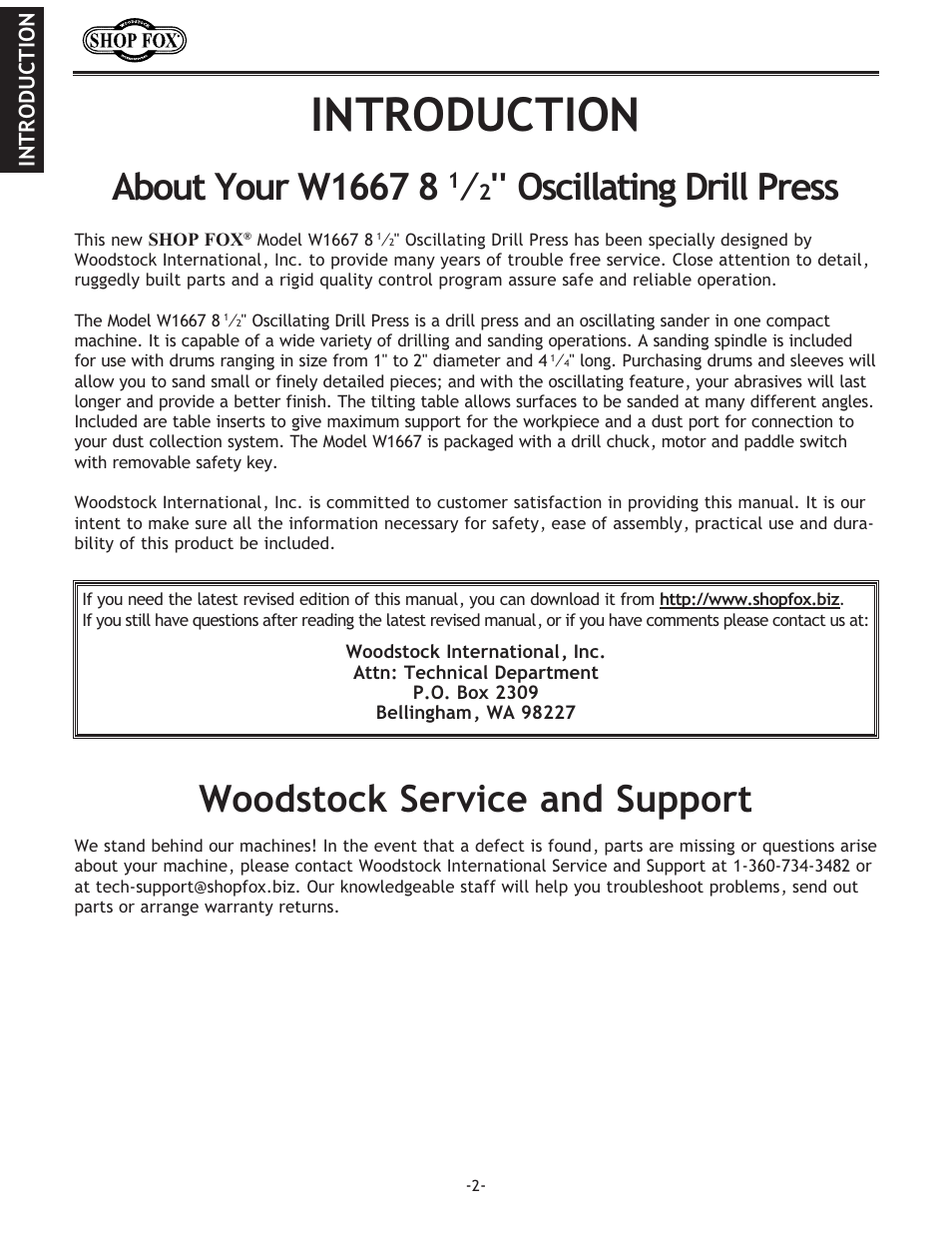 Introduction, Oscillating drill press | Woodstock SHOP FOX W1667 User Manual | Page 4 / 36
