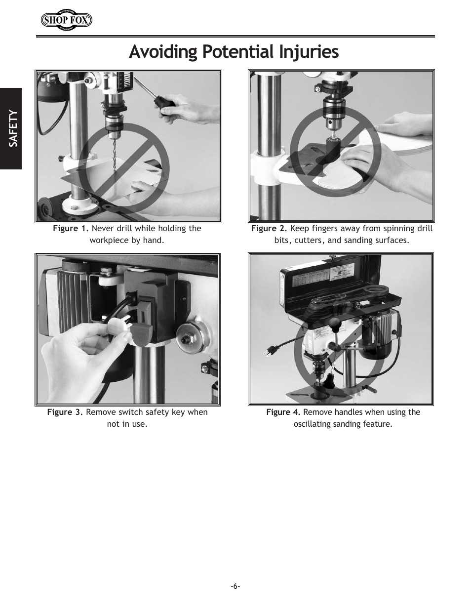 Avoiding potential injuries | Woodstock SHOP FOX W1667 User Manual | Page 8 / 36