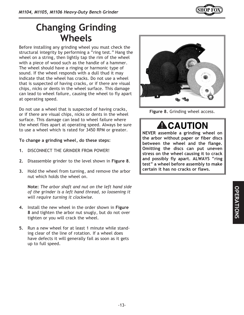 Changing grinding wheels | Woodstock M1104 User Manual | Page 15 / 28