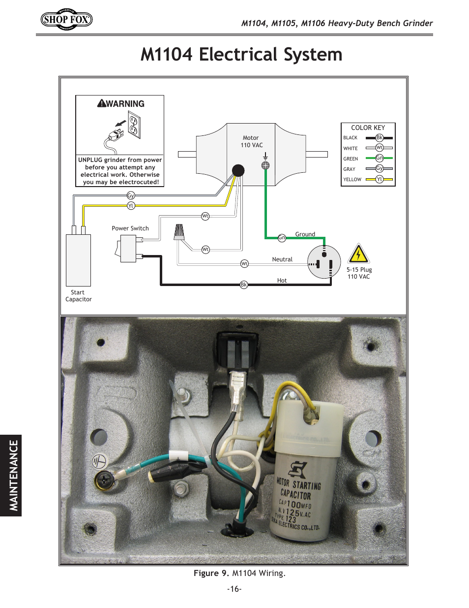 M1104 electrical system, Maintenance | Woodstock M1104 User Manual | Page 18 / 28